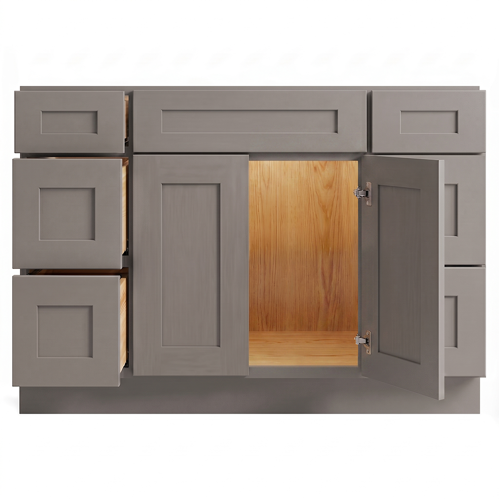 RTA Pebble Grain Shaker 48" Freestanding Bathroom Vanity 6-Drawer Combo Base