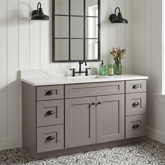 RTA Pebble Grain Shaker 54" Freestanding Bathroom Vanity 6-Drawer Combo Base