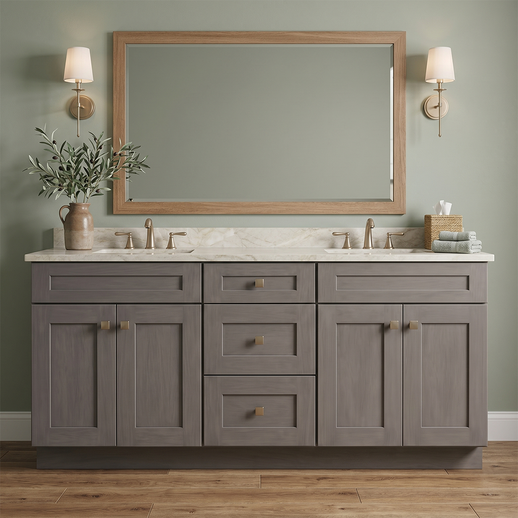 RTA Pebble Grain Shaker 72" Freestanding Bathroom Vanity 3-Drawer Combo Base