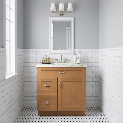 RTA Warm Timber Shaker 30" Freestanding Bathroom Vanity 2-Drawer Left Combo Base