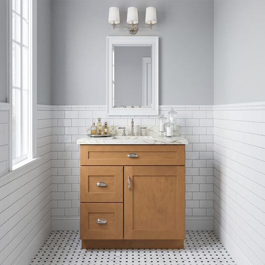 RTA Warm Timber Shaker 30" Freestanding Bathroom Vanity 2-Drawer Left Combo Base