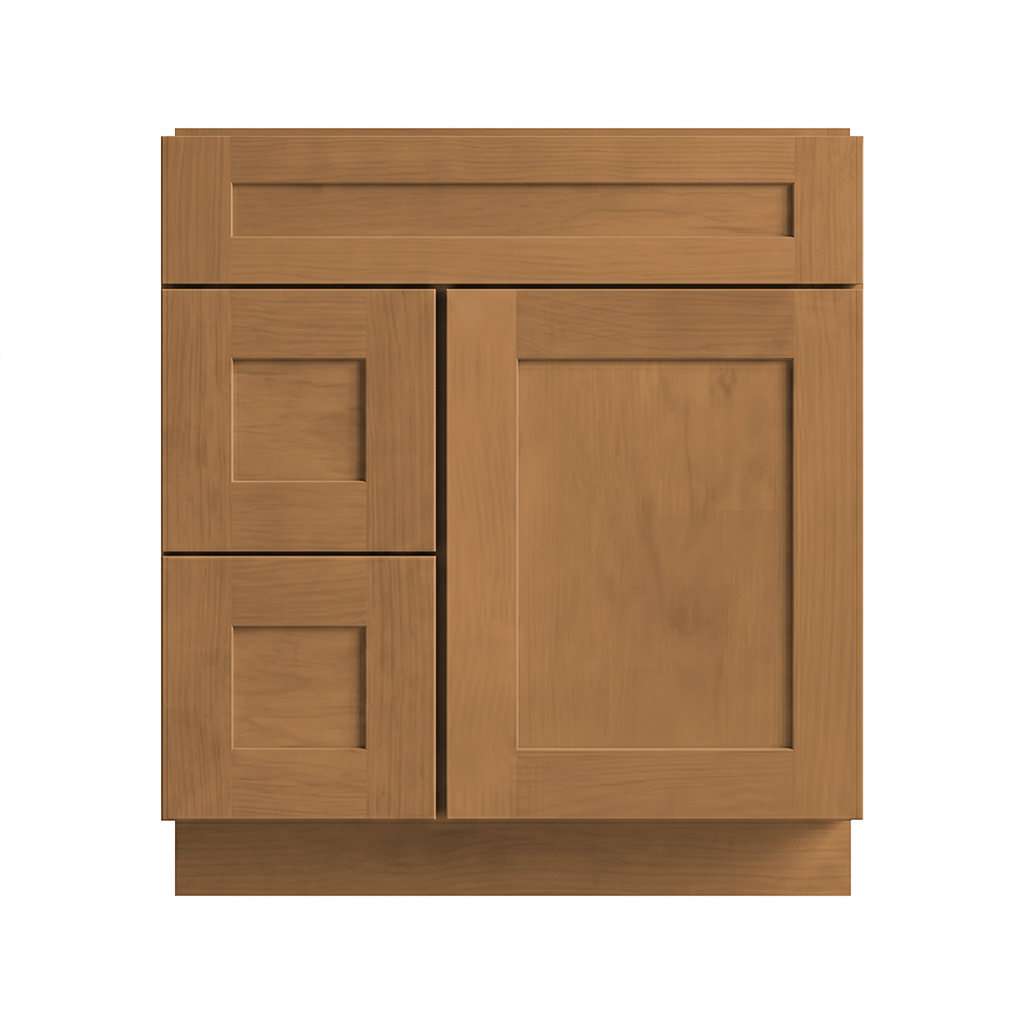 RTA Warm Timber Shaker 30" Freestanding Bathroom Vanity 2-Drawer Left Combo Base
