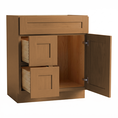 RTA Warm Timber Shaker 30" Freestanding Bathroom Vanity 2-Drawer Left Combo Base