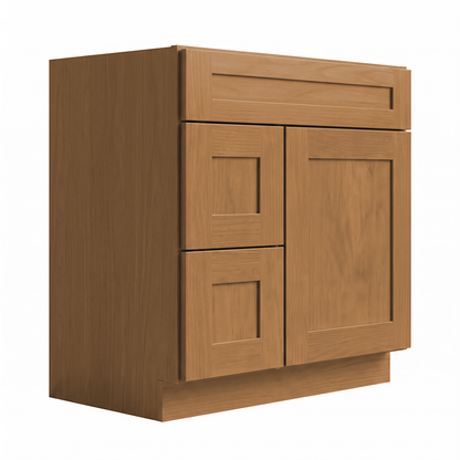 RTA Warm Timber Shaker 30" Freestanding Bathroom Vanity 2-Drawer Left Combo Base