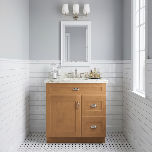RTA Warm Timber Shaker 30" Freestanding Bathroom Vanity 2-Drawer Right Combo Base