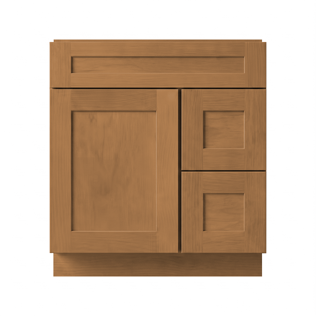 RTA Warm Timber Shaker 30" Freestanding Bathroom Vanity 2-Drawer Right Combo Base