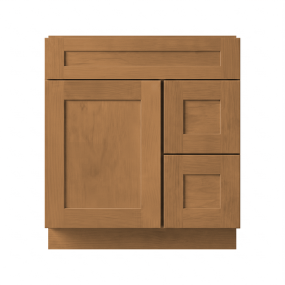 RTA Warm Timber Shaker 30" Freestanding Bathroom Vanity 2-Drawer Right Combo Base