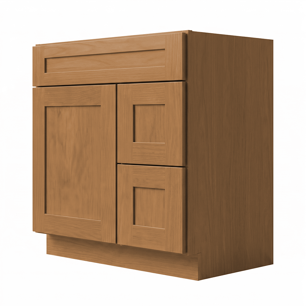 RTA Warm Timber Shaker 30" Freestanding Bathroom Vanity 2-Drawer Right Combo Base