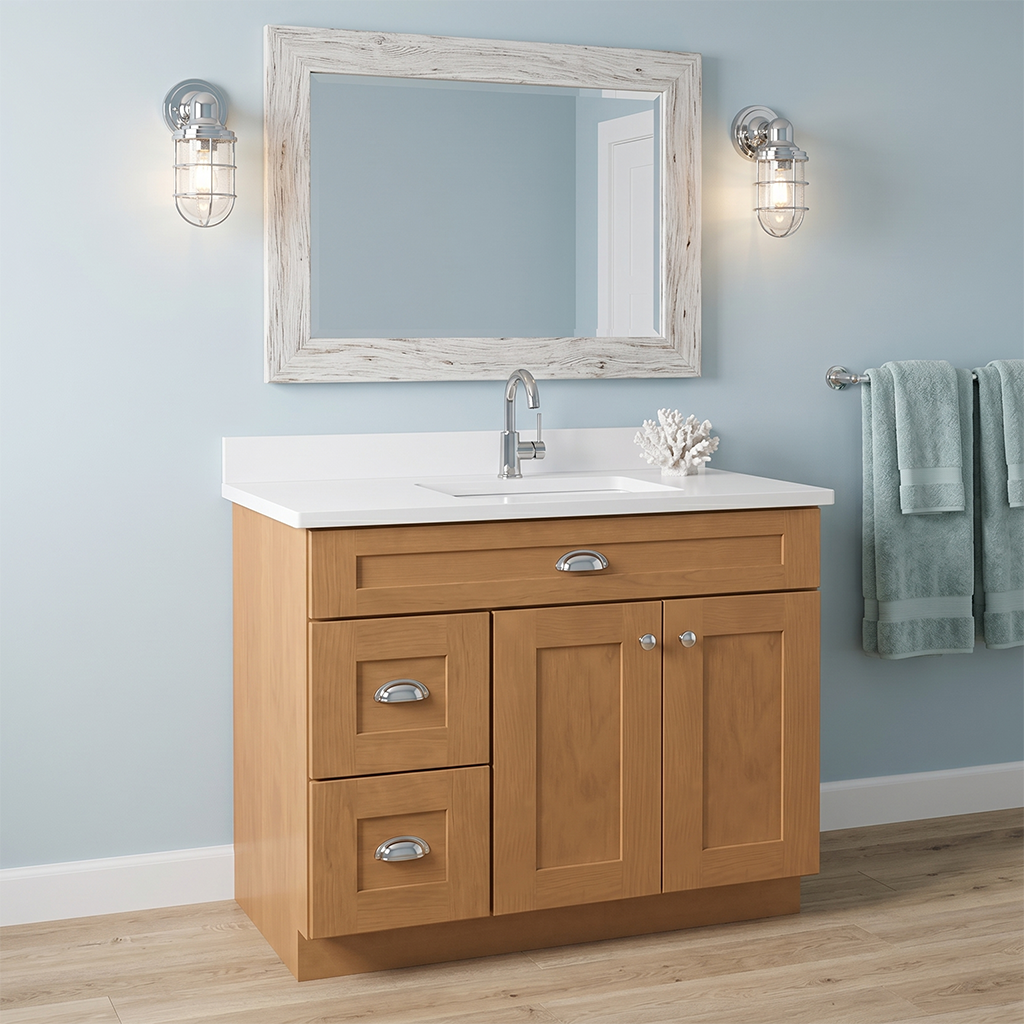 RTA Warm Timber Shaker 36" Freestanding Bathroom Vanity 2-Drawer Left Combo Base
