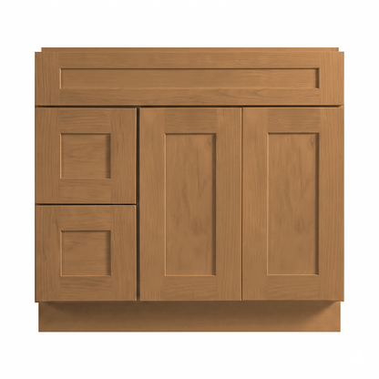 RTA Warm Timber Shaker 36" Freestanding Bathroom Vanity 2-Drawer Left Combo Base