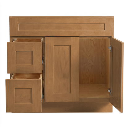 RTA Warm Timber Shaker 36" Freestanding Bathroom Vanity 2-Drawer Left Combo Base