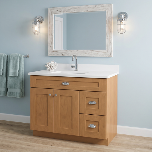 RTA Warm Timber Shaker 36" Freestanding Bathroom Vanity 2-Drawer Right Combo Base