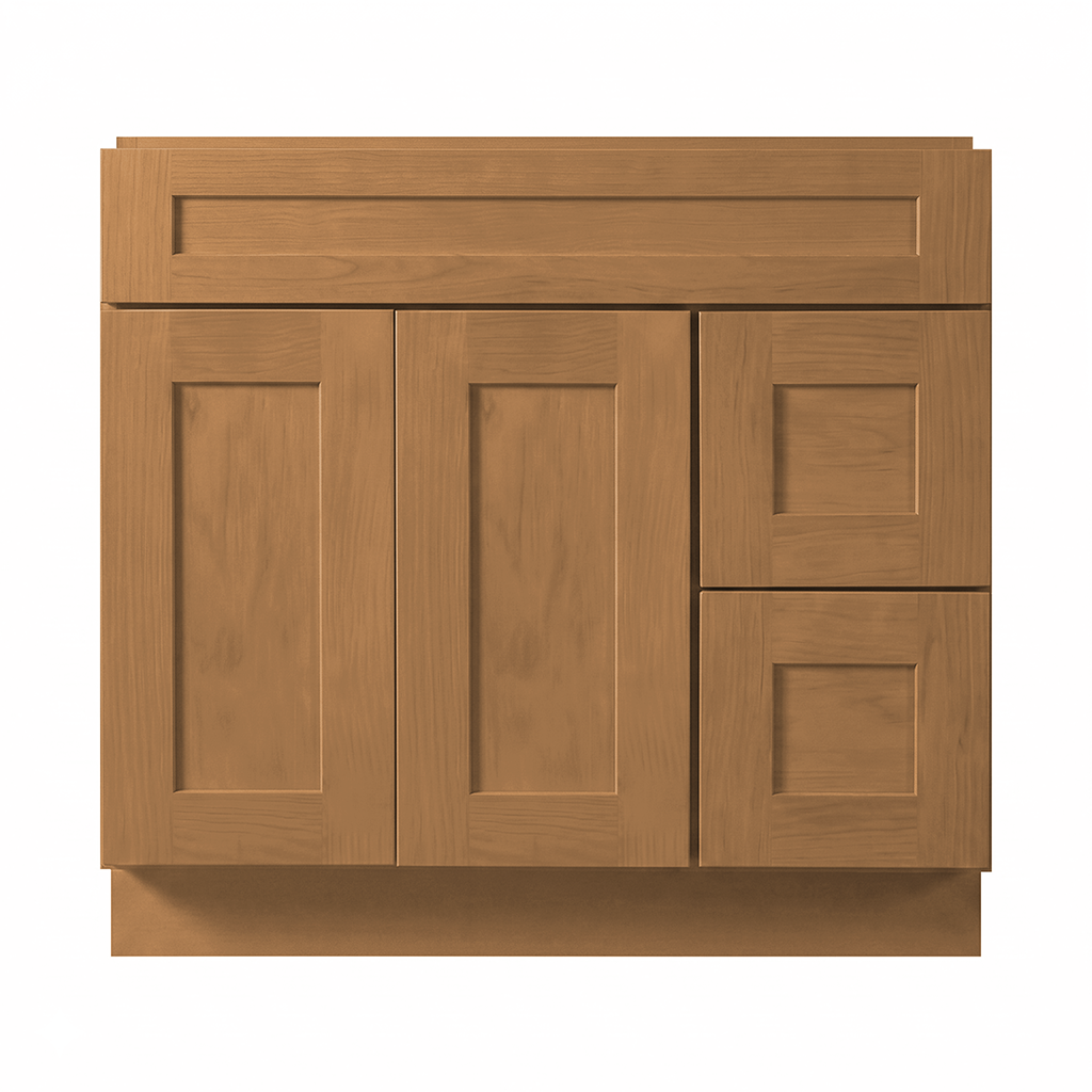 RTA Warm Timber Shaker 36" Freestanding Bathroom Vanity 2-Drawer Right Combo Base