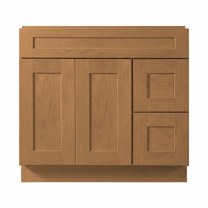 RTA Warm Timber Shaker 36" Freestanding Bathroom Vanity 2-Drawer Right Combo Base