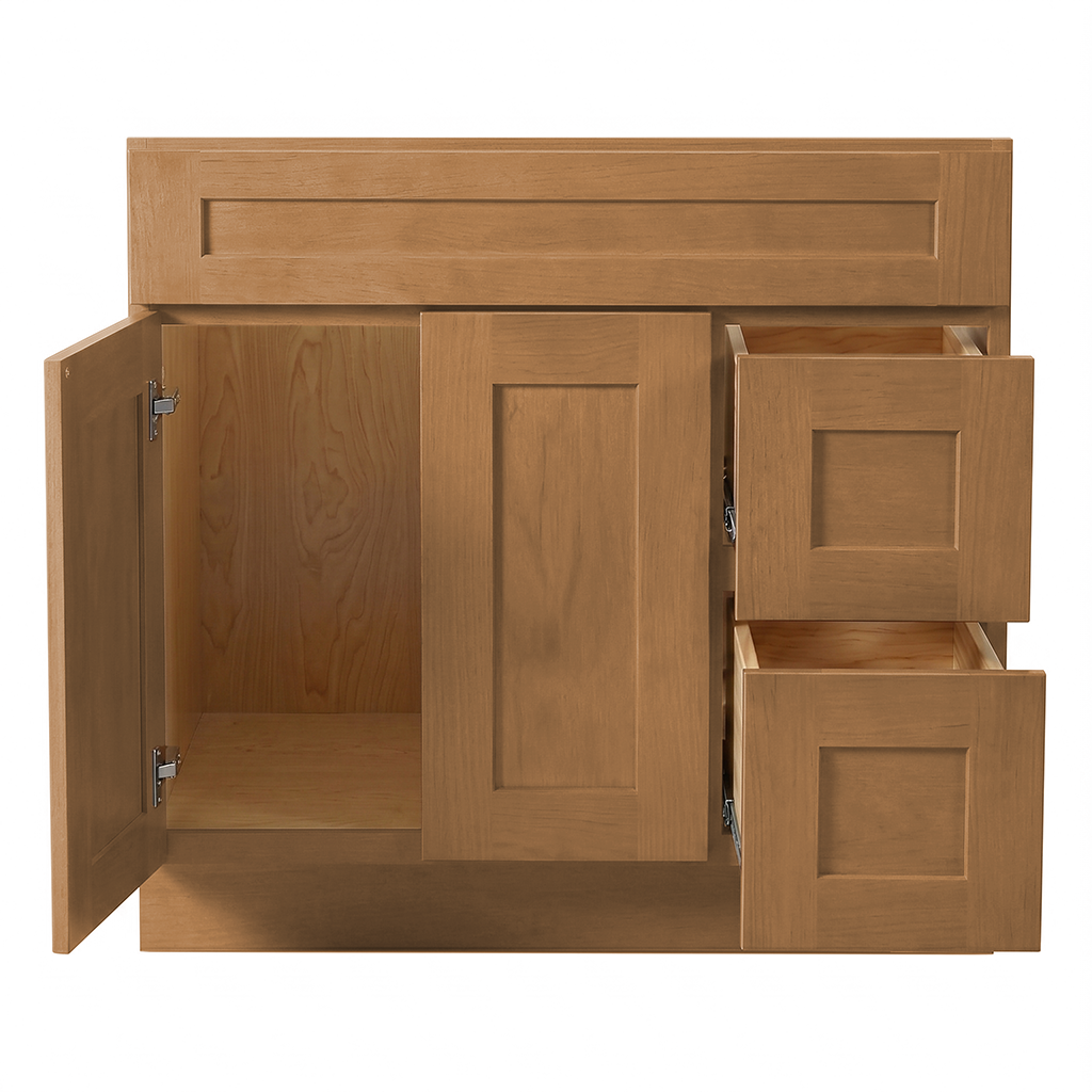 RTA Warm Timber Shaker 36" Freestanding Bathroom Vanity 2-Drawer Right Combo Base