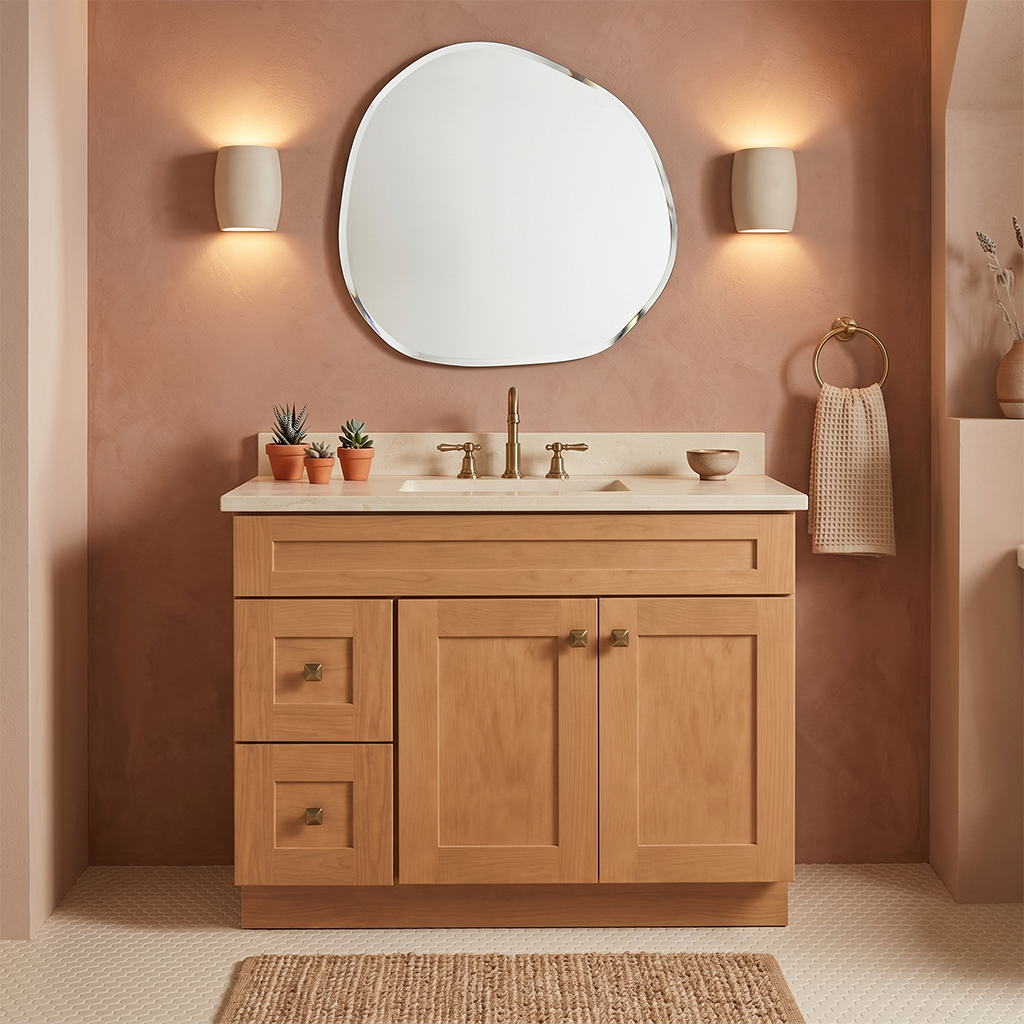 RTA Warm Timber Shaker 42" Freestanding Bathroom Vanity 2-Drawer Left Combo Base