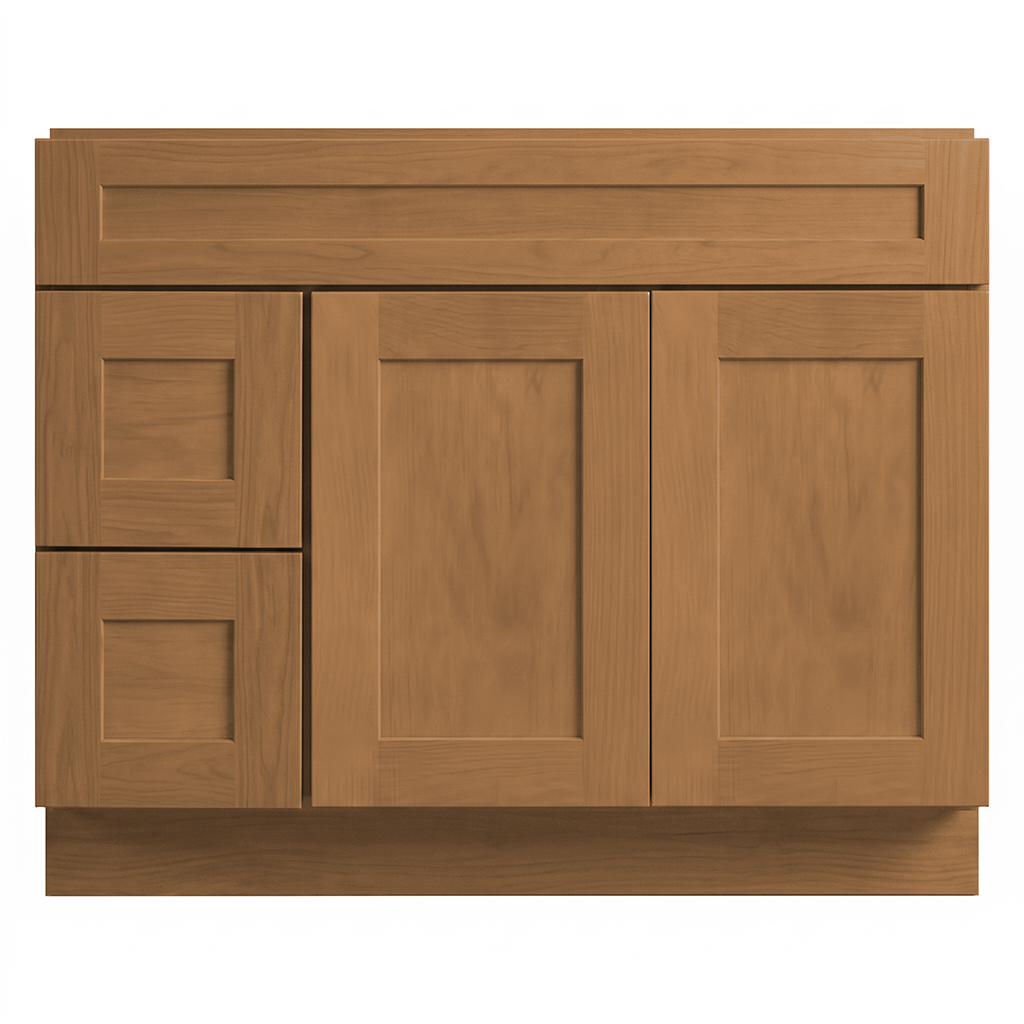 RTA Warm Timber Shaker 42" Freestanding Bathroom Vanity 2-Drawer Left Combo Base