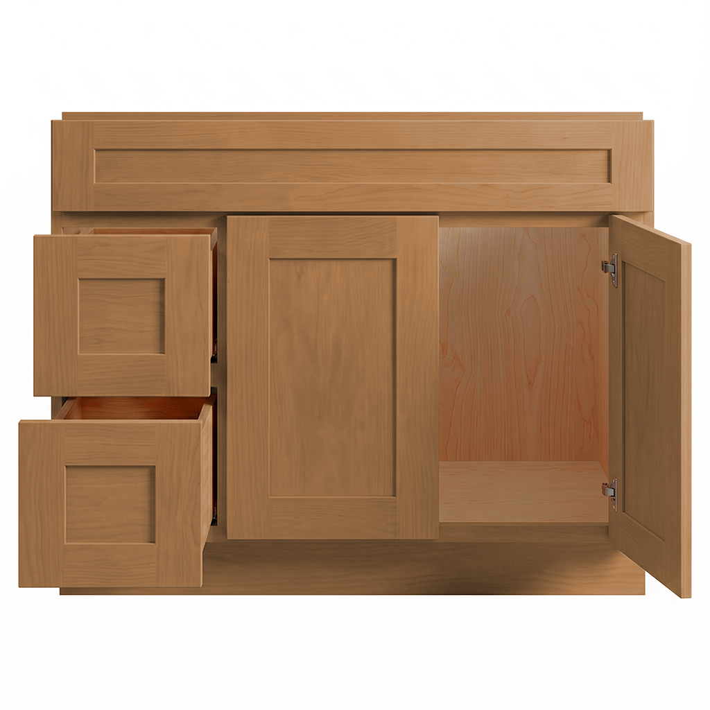 RTA Warm Timber Shaker 42" Freestanding Bathroom Vanity 2-Drawer Left Combo Base