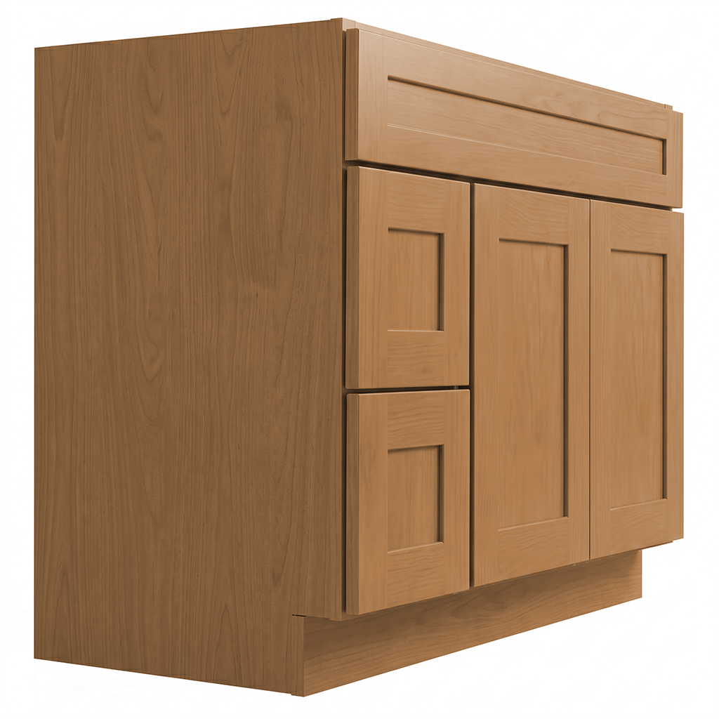 RTA Warm Timber Shaker 42" Freestanding Bathroom Vanity 2-Drawer Left Combo Base