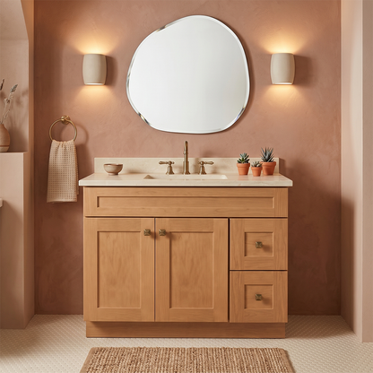 RTA Warm Timber Shaker 42" Freestanding Bathroom Vanity 2-Drawer Right Combo Base