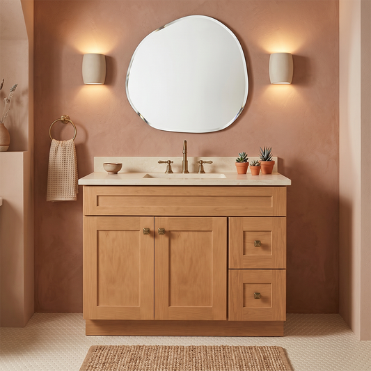 RTA Warm Timber Shaker 42" Freestanding Bathroom Vanity 2-Drawer Right Combo Base