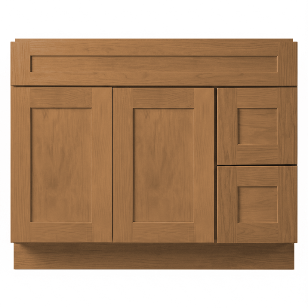 RTA Warm Timber Shaker 42" Freestanding Bathroom Vanity 2-Drawer Right Combo Base