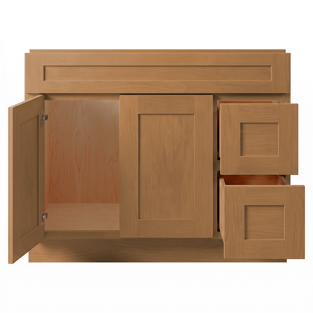 RTA Warm Timber Shaker 42" Freestanding Bathroom Vanity 2-Drawer Right Combo Base