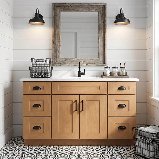 RTA Warm Timber Shaker 48" Freestanding Bathroom Vanity 6-Drawer Combo Base