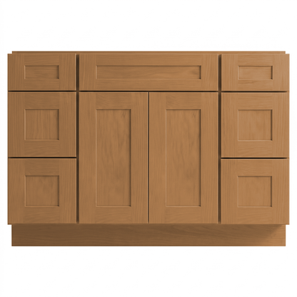 RTA Warm Timber Shaker 48" Freestanding Bathroom Vanity 6-Drawer Combo Base