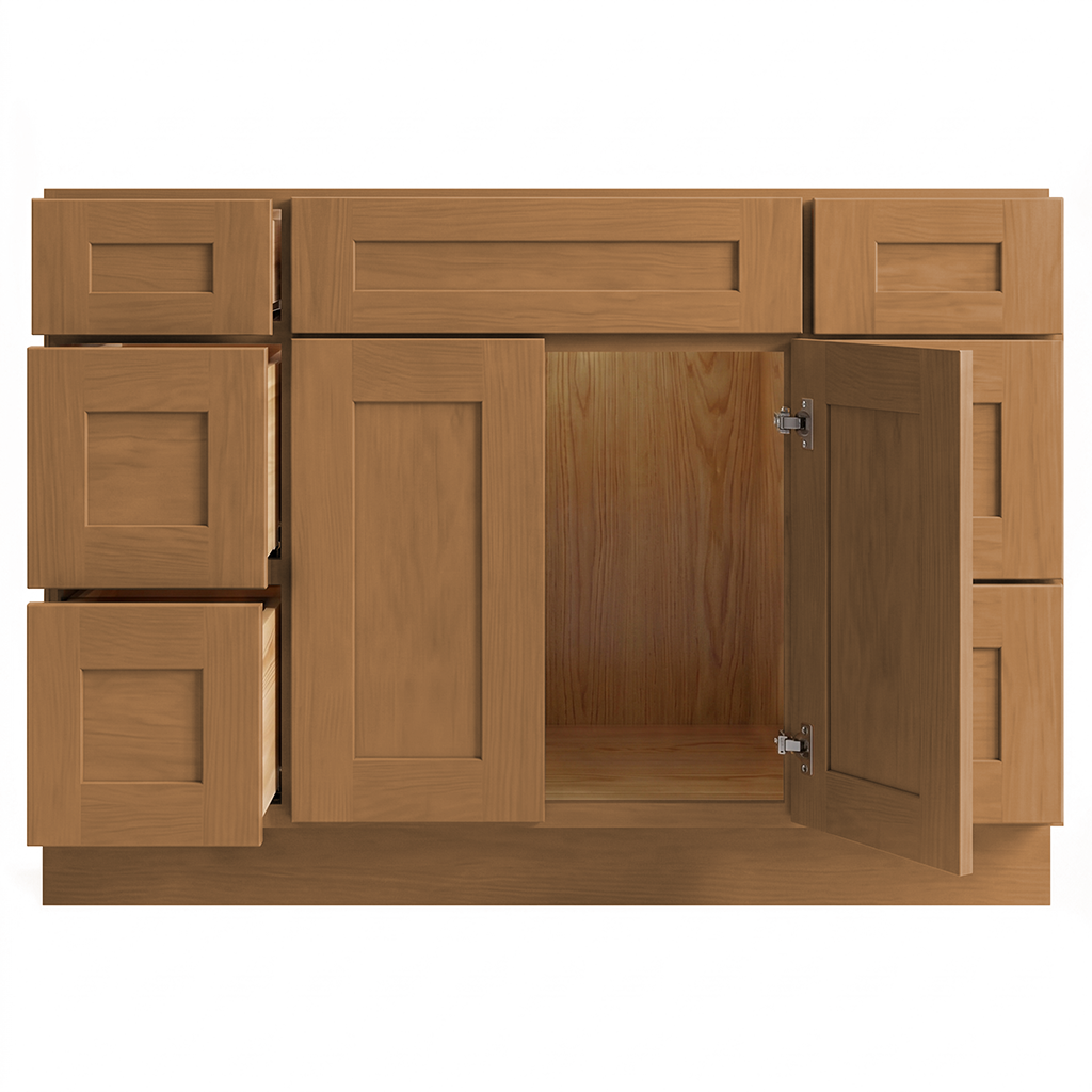 RTA Warm Timber Shaker 48" Freestanding Bathroom Vanity 6-Drawer Combo Base