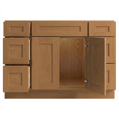 RTA Warm Timber Shaker 48" Freestanding Bathroom Vanity 6-Drawer Combo Base