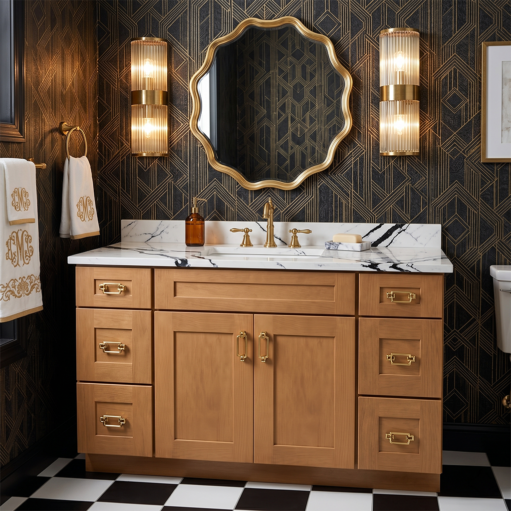 RTA Warm Timber Shaker 54" Freestanding Bathroom Vanity 6-Drawer Combo Base