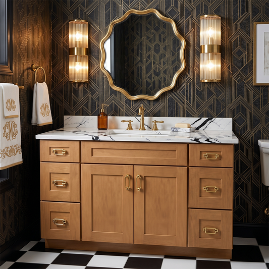 RTA Warm Timber Shaker 54" Freestanding Bathroom Vanity 6-Drawer Combo Base