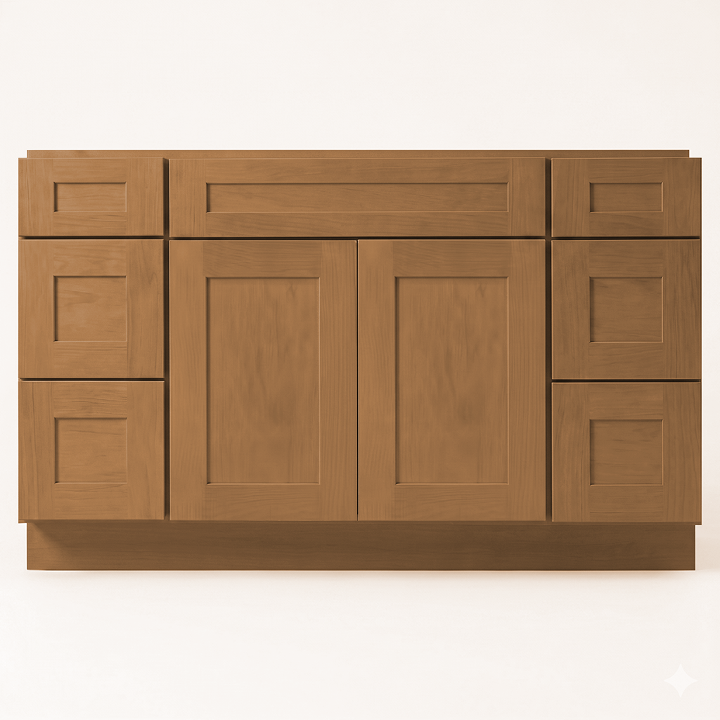 RTA Warm Timber Shaker 54" Freestanding Bathroom Vanity 6-Drawer Combo Base