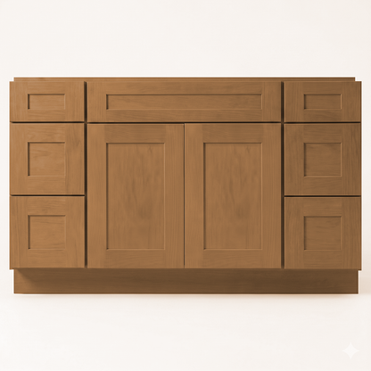 RTA Warm Timber Shaker 54" Freestanding Bathroom Vanity 6-Drawer Combo Base