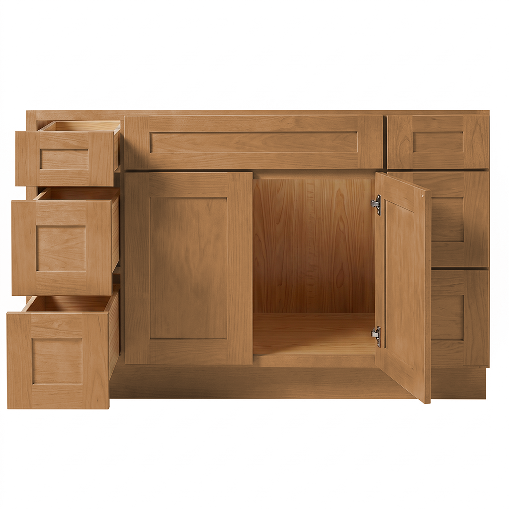 RTA Warm Timber Shaker 54" Freestanding Bathroom Vanity 6-Drawer Combo Base