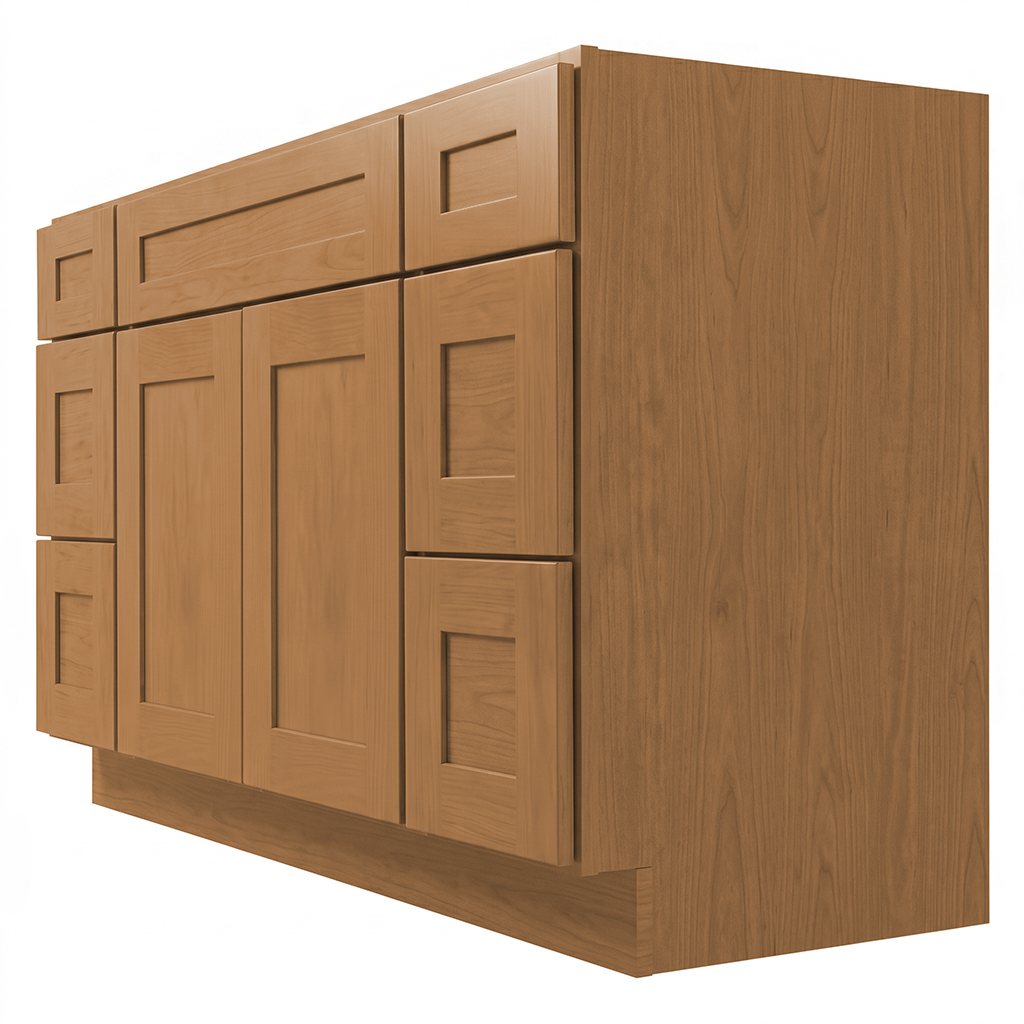 RTA Warm Timber Shaker 54" Freestanding Bathroom Vanity 6-Drawer Combo Base