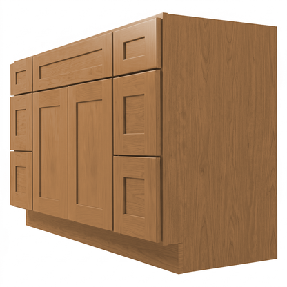 RTA Warm Timber Shaker 54" Freestanding Bathroom Vanity 6-Drawer Combo Base