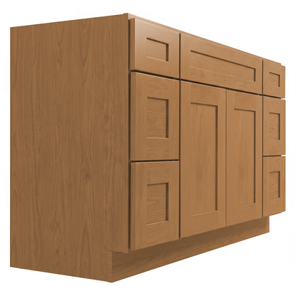 RTA Warm Timber Shaker 54" Freestanding Bathroom Vanity 6-Drawer Combo Base