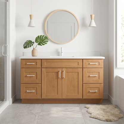 RTA Warm Timber Shaker 60" Freestanding Bathroom Vanity 6-Drawer Combo Base