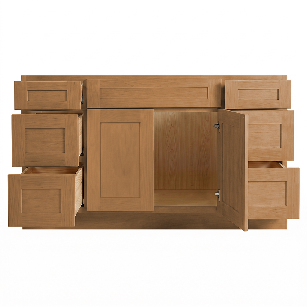 RTA Warm Timber Shaker 60" Freestanding Bathroom Vanity 6-Drawer Combo Base