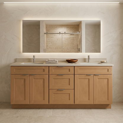 RTA Warm Timber Shaker 72" Freestanding Bathroom Vanity 3-Drawer Combo Base