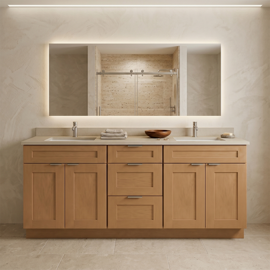 RTA Warm Timber Shaker 72" Freestanding Bathroom Vanity 3-Drawer Combo Base