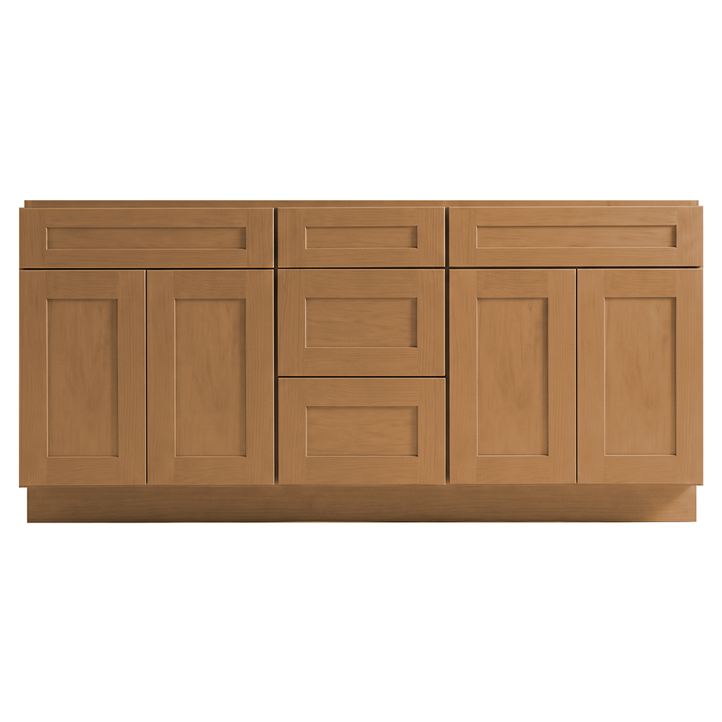 RTA Warm Timber Shaker 72" Freestanding Bathroom Vanity 3-Drawer Combo Base