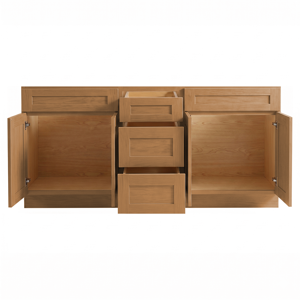 RTA Warm Timber Shaker 72" Freestanding Bathroom Vanity 3-Drawer Combo Base