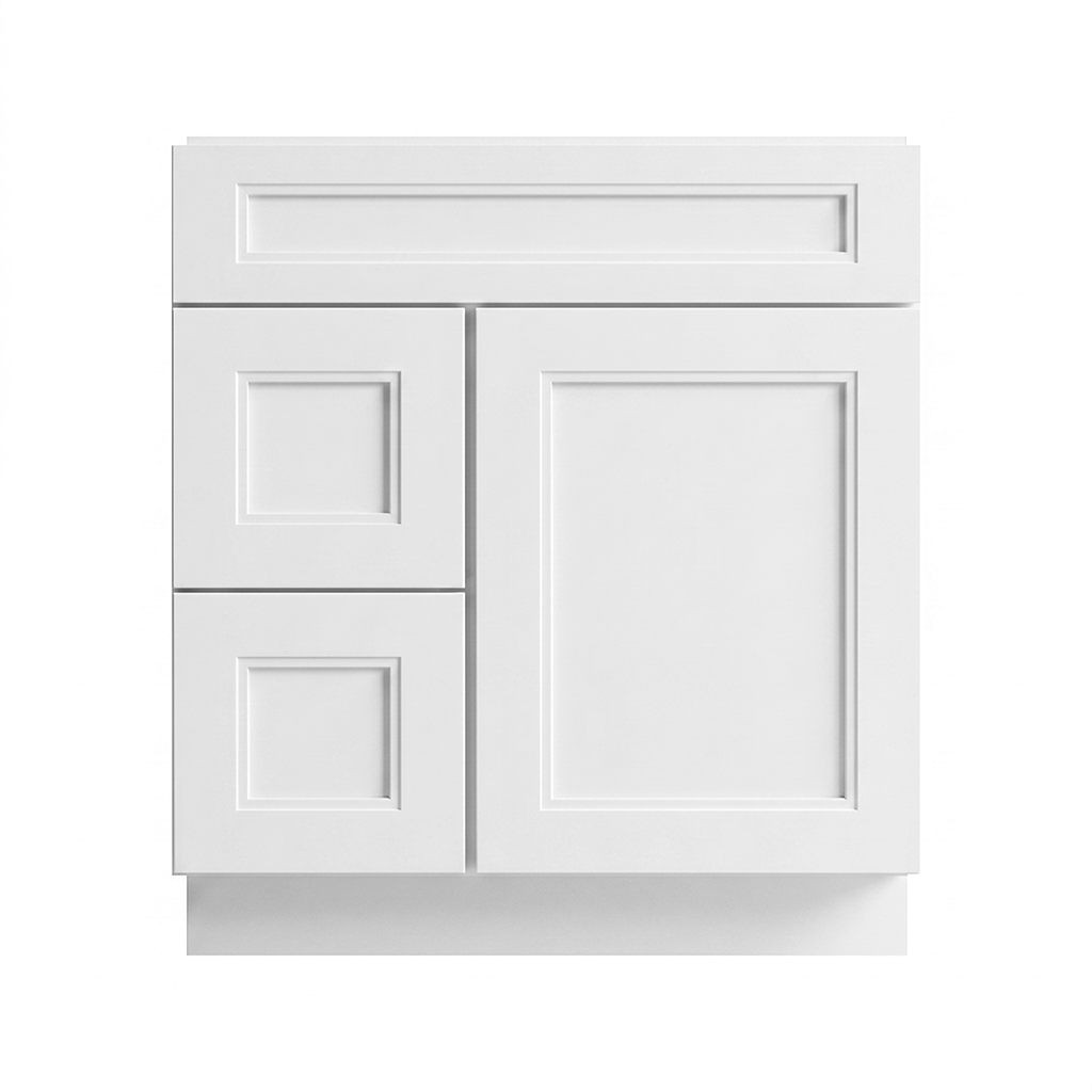 RTA White Double Shaker 30" Freestanding Bathroom Vanity 2-Drawer Left Combo Base