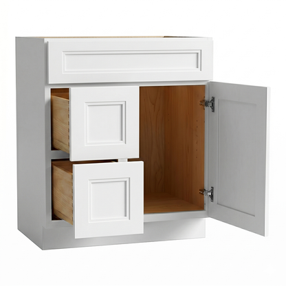 RTA White Double Shaker 30" Freestanding Bathroom Vanity 2-Drawer Left Combo Base