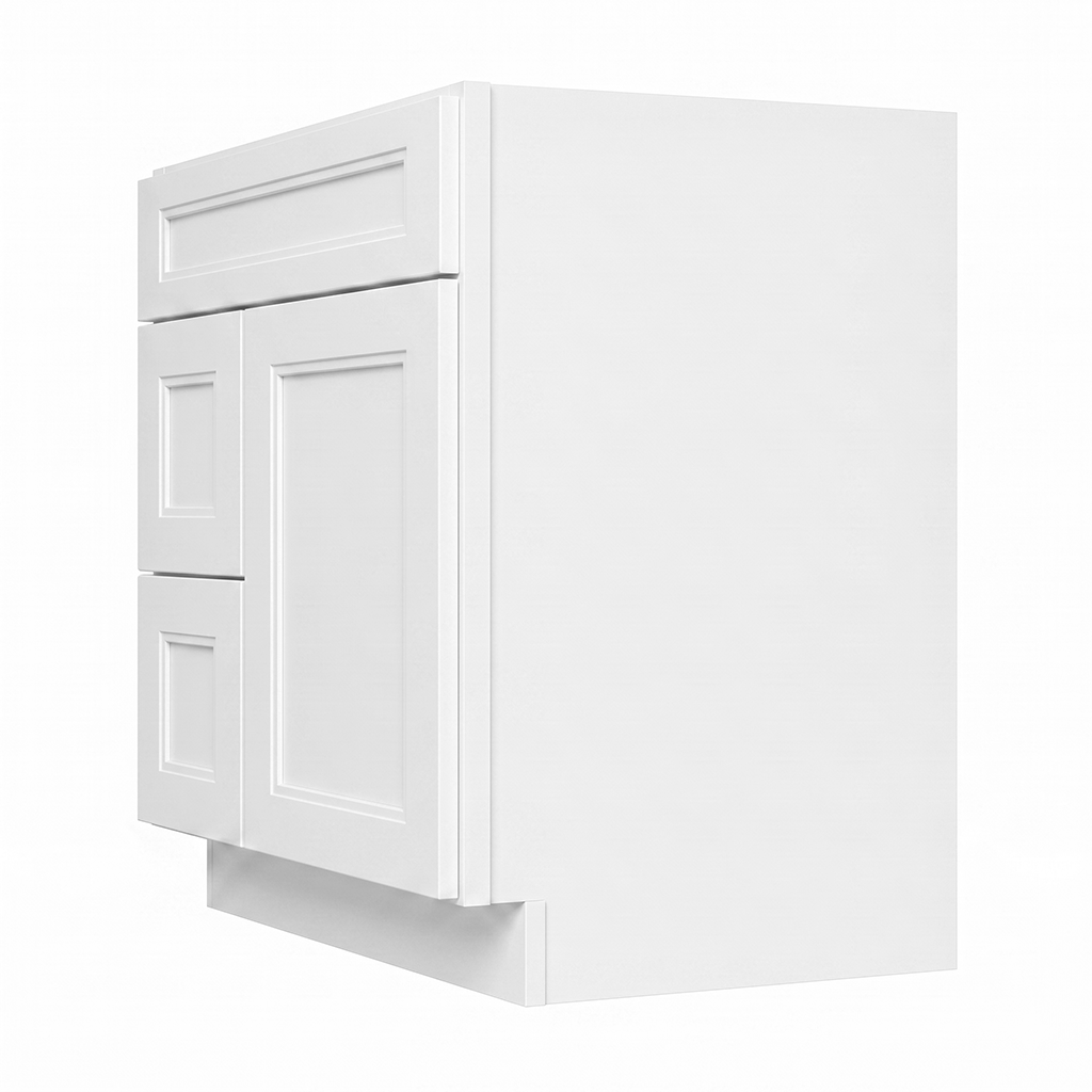 RTA White Double Shaker 30" Freestanding Bathroom Vanity 2-Drawer Left Combo Base