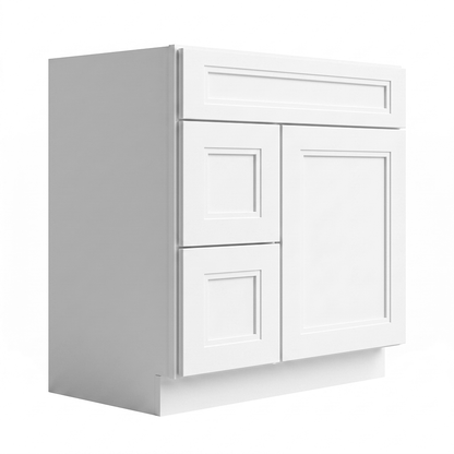 RTA White Double Shaker 30" Freestanding Bathroom Vanity 2-Drawer Left Combo Base