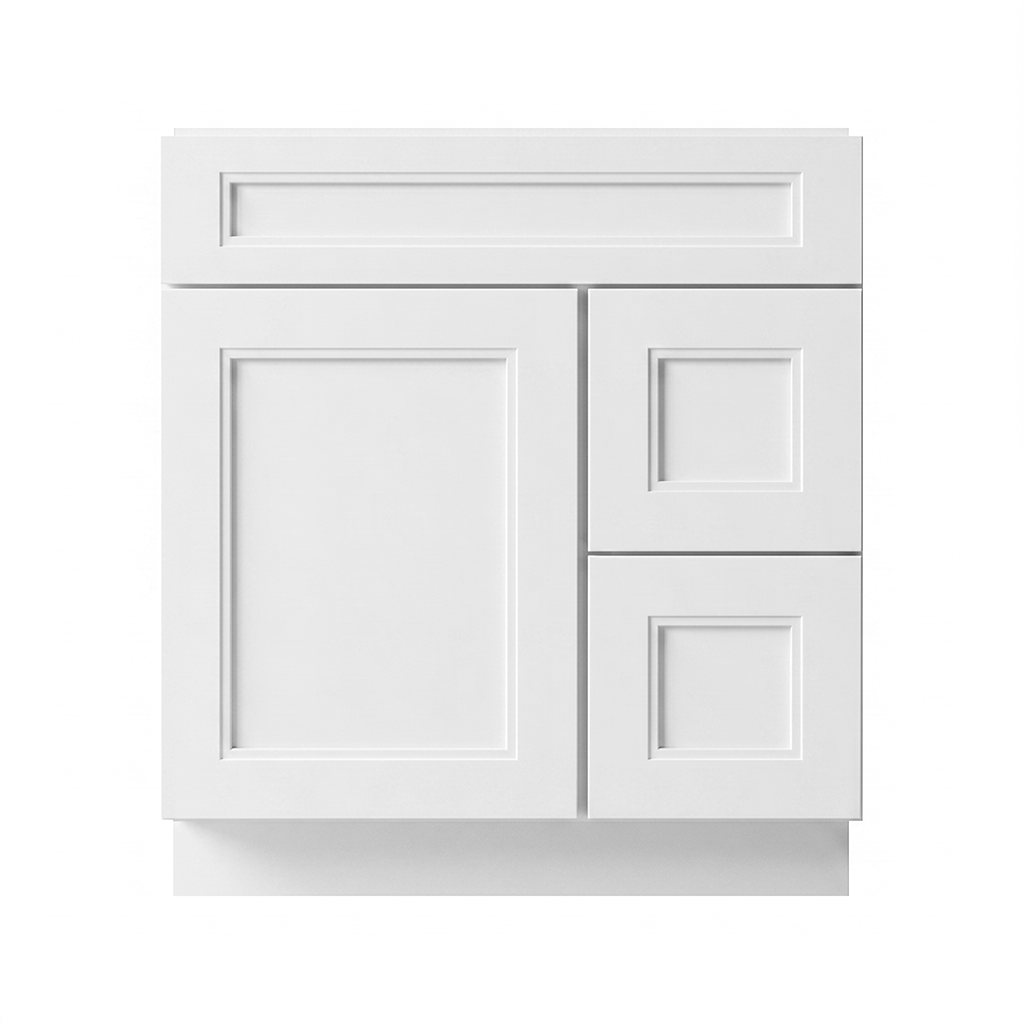 RTA White Double Shaker 30" Freestanding Bathroom Vanity 2-Drawer Right Combo Base